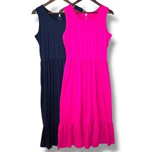 NEW AUSELILY Lot 2 Maxi Tank Dress L Ruffle Hem Cinch Waist Pockets Comfy Beach